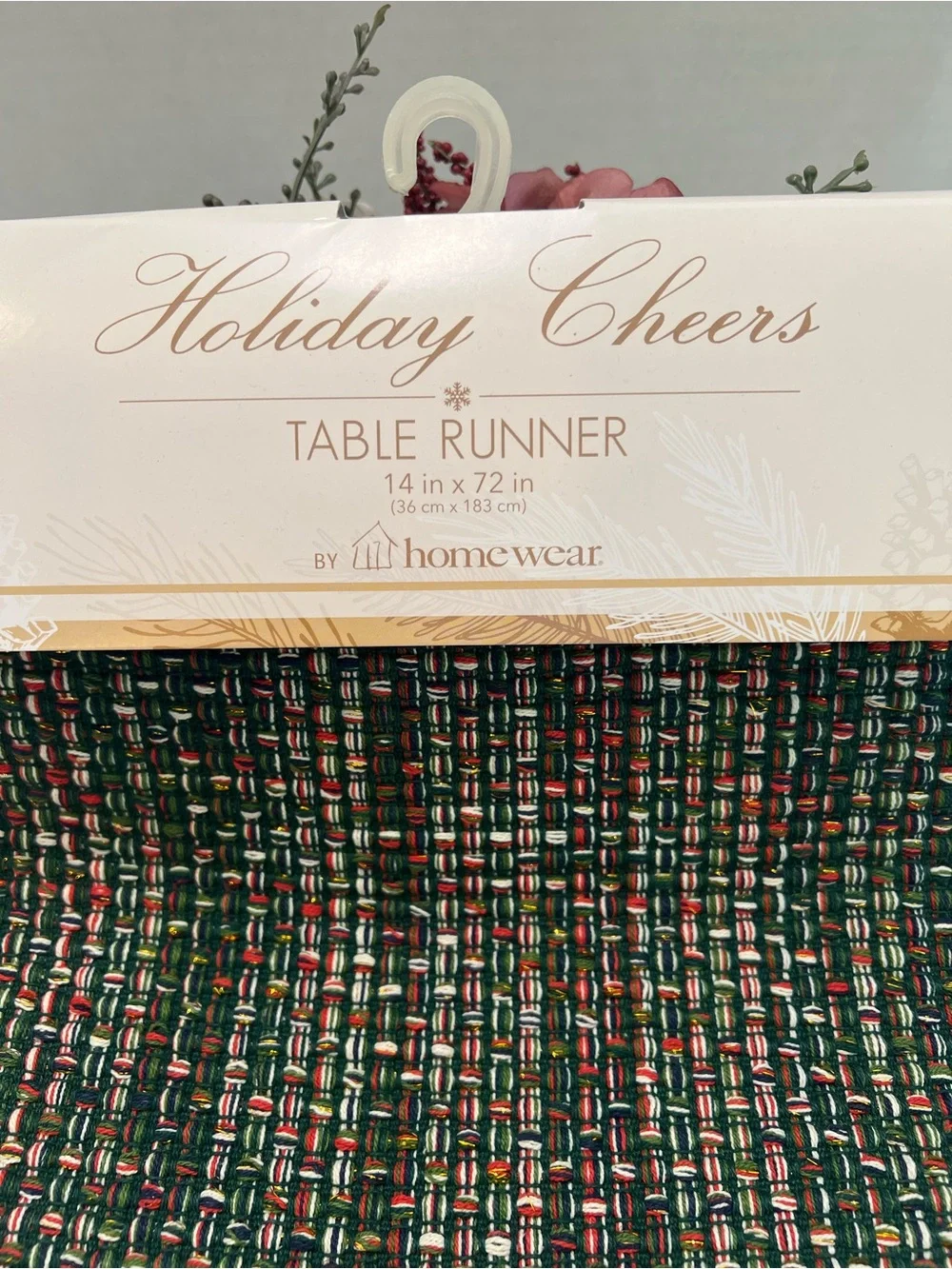 Holiday Cheers Table Runner with Green with Red and White Accents - Sz 14